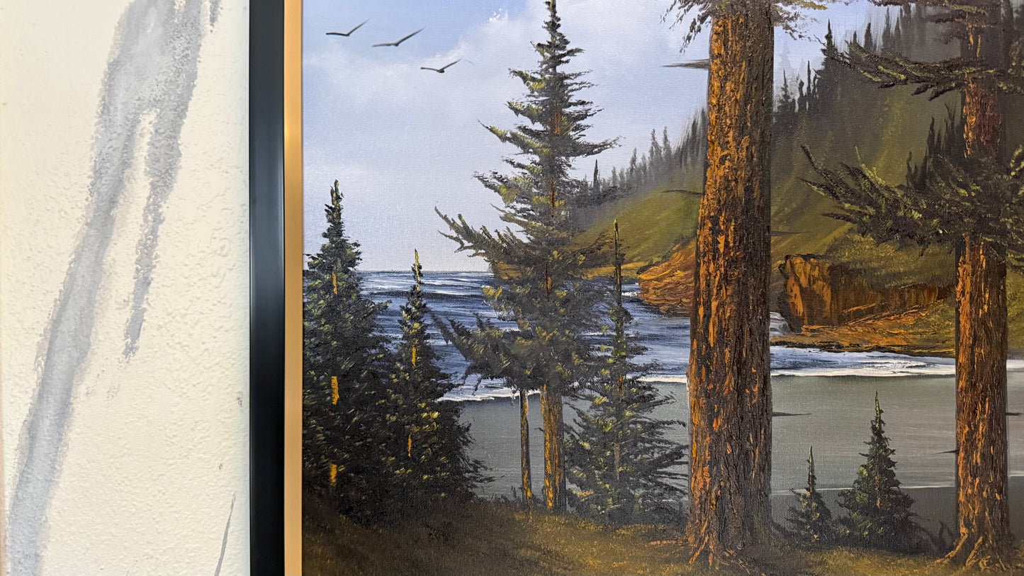 Painting #2405 - 20x24" Framed Canvas - Pacific Northwest Seascape painted 4-21-26