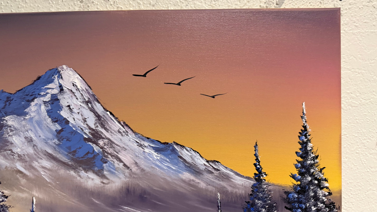 Painting #2146 - 20x24" Canvas - Sunset Mountain Landscape painted 11-14-25