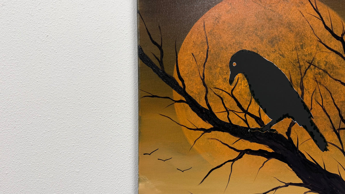 Painting #2607 - 16x20" Canvas - Raven Moon Landscape painted 9-18-26