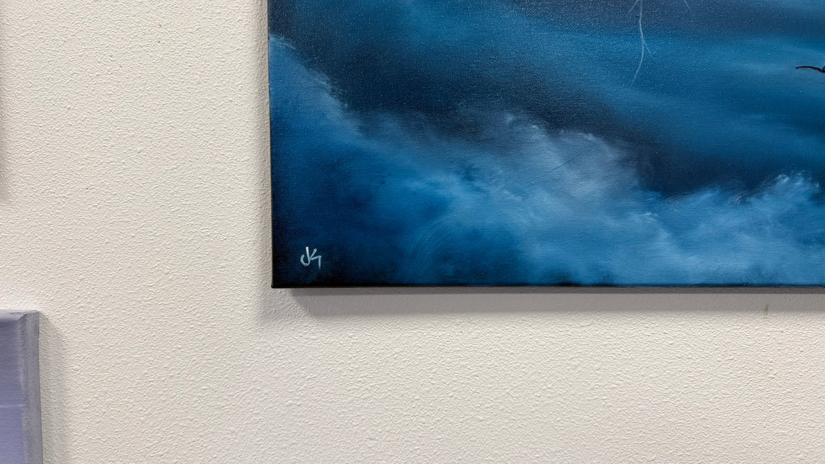 Painting #2598 - 18x24" Black Canvas - 40,000ft - Blue Cloudscape painted 9-13-26