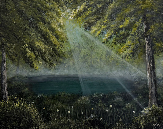Painting # by Dani from Happily Painted - 16x20" Canvas - Sun Rays through the Forest