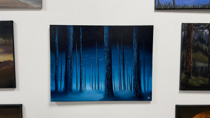 Painting #2647 - 18x24" Canvas - Blue Foggy Forest painted 10-12-26