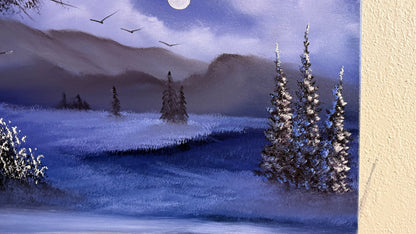 Painting #2229 - 16x20" Canvas - Night Farm Landscape painted 1-9-26