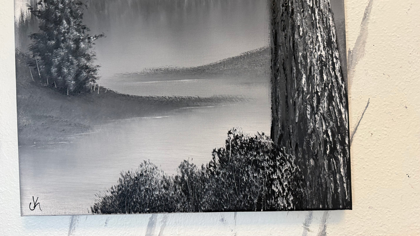 Painting #2316 - 18x24" Canvas - Black and White Winter Landscape painted 3-5-26