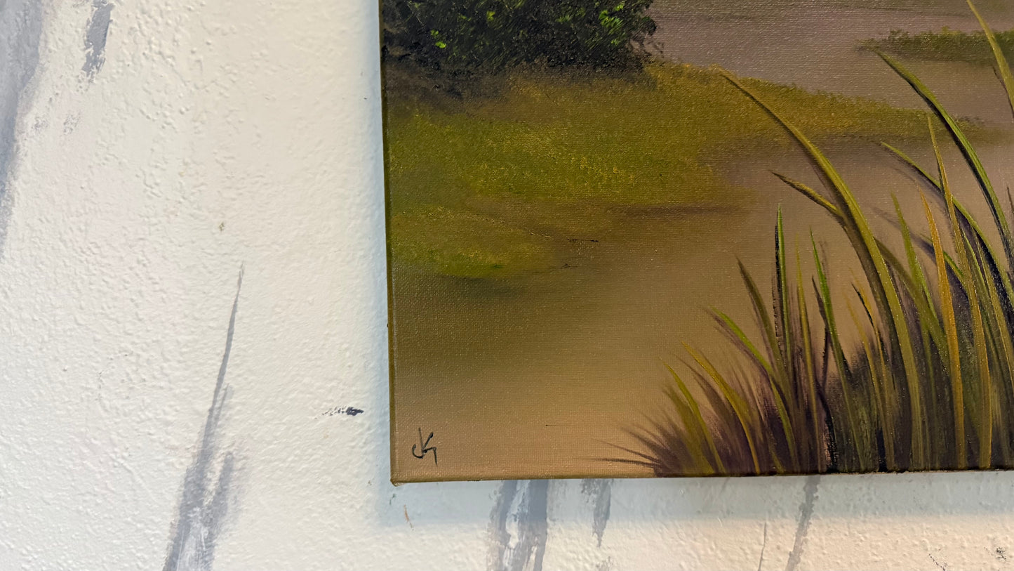 Painting #2354 - 16x20" Canvas - Mountains River Landscape painted 3-24-26