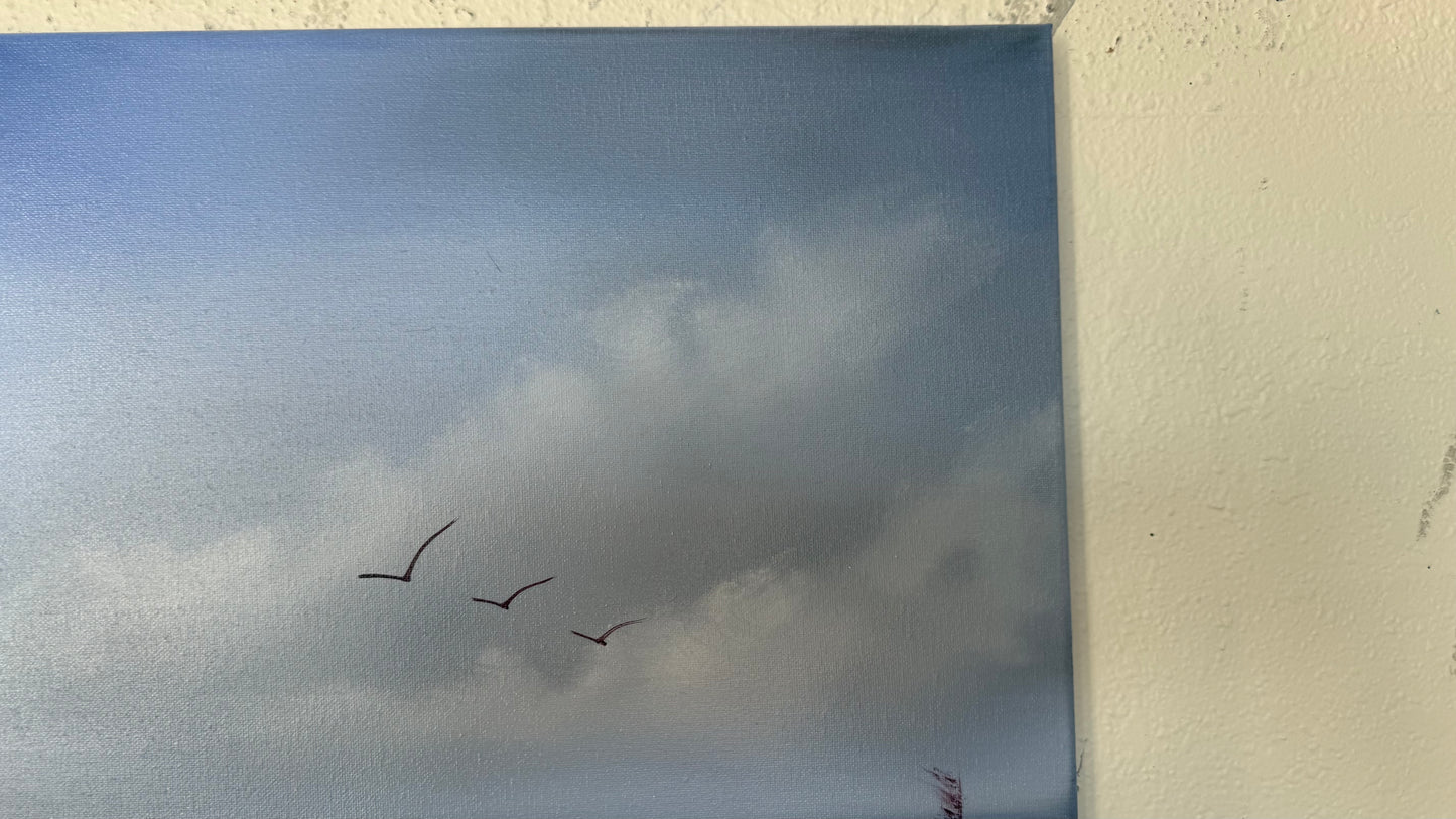 Painting #2104 - 16x20" Canvas - Cattails Seascape painted 10-15-25