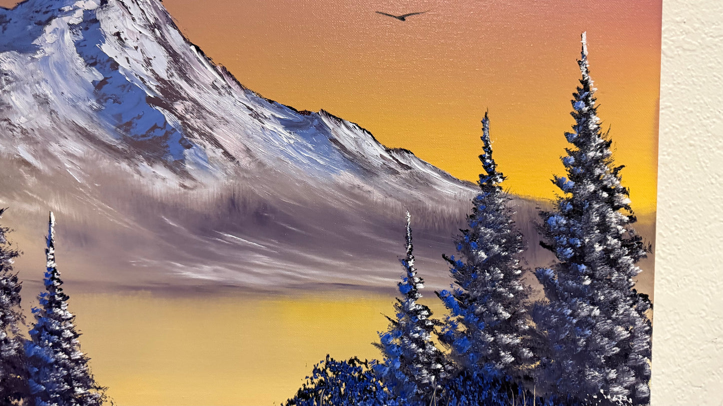 Painting #2146 - 20x24" Canvas - Sunset Mountain Landscape painted 11-14-25