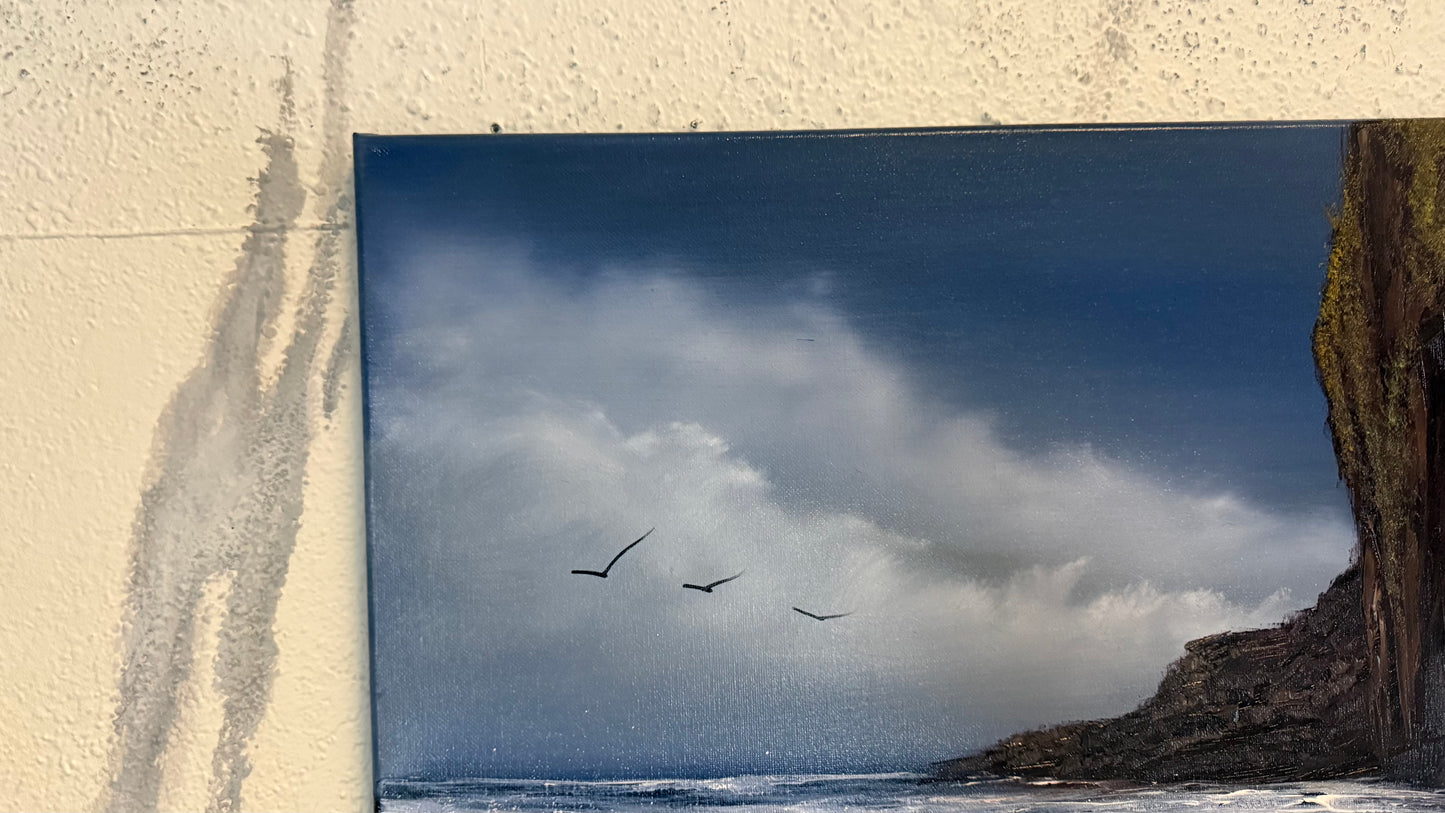 Painting #2235 - 16x20" Canvas - Coastal Waterfall Seascape painted 1-14-26