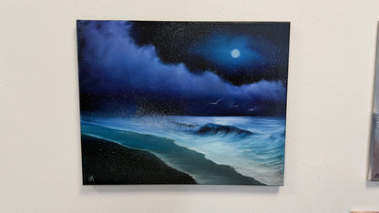 Painting #2540 - 16x20" Canvas -  Lunar Abyss - Night Seascape painted 8-5-26