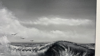 Painting #2523 - 18x24" Canvas - Black and White Seascape painted 7-23-26