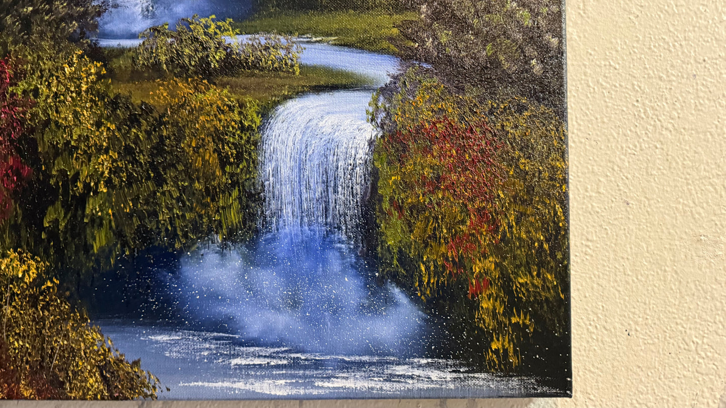 Painting #2282 - 18x24" Canvas - Spring Forest Waterfall painted 2-9-26