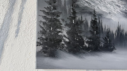 Painting #2430 - 16x20" Canvas - Black and White Mountain Landscape painted 5-6-26