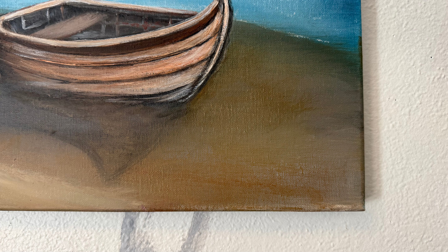 Painting #2369 - 14x14" Canvas - Row Boat Seascape painted 4-1-26