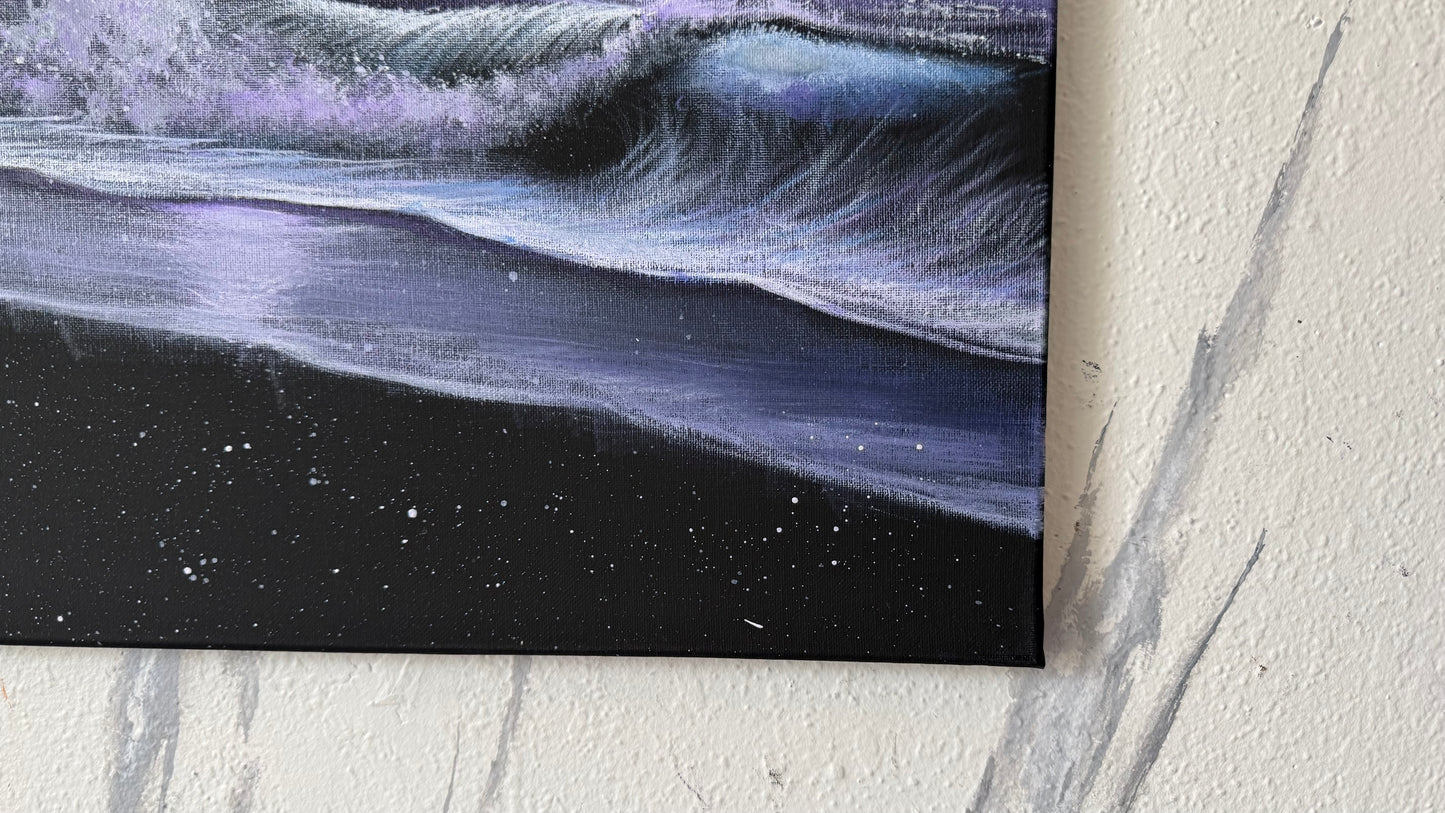 Painting #2318 - 16x20" Canvas - Acrylic Night Seascape painted 3-6-26