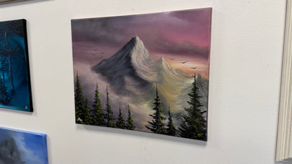 Painting #2608 - 16x20" Canvas - Sunset Mountain Landscape painted by Josh and Dani 9-19-26