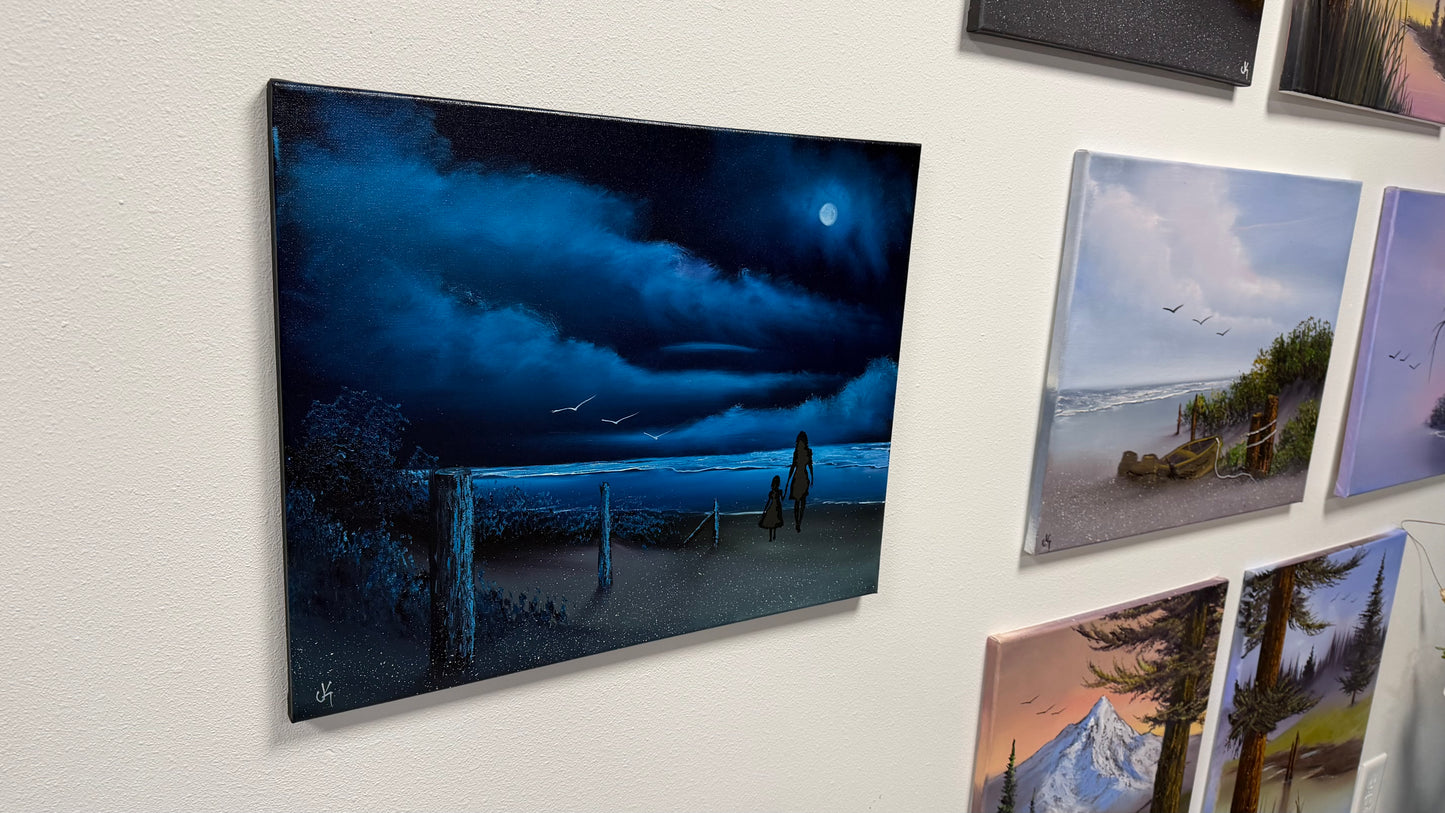 Painting #2529 - 16x20" Canvas - Night Seascape painted 7-26-26
