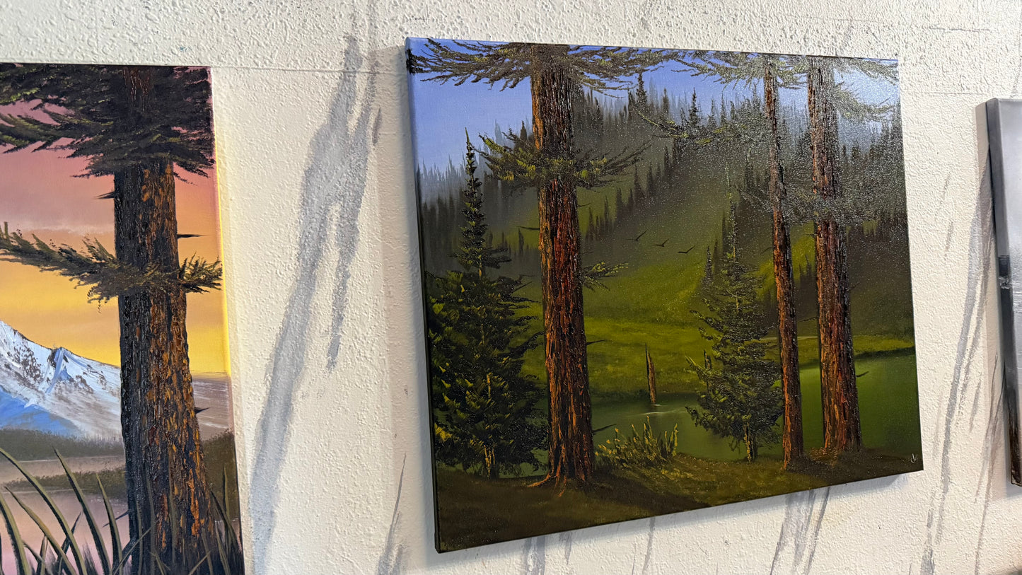 Painting #2406 - 20x24" Canvas - Pacific Northwest Forest Landscape painted 4-23-26