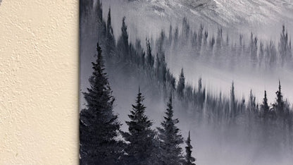 Painting #2164 - 16x20" Canvas - Black and White Mt Hood Landscape painted 11-29-25