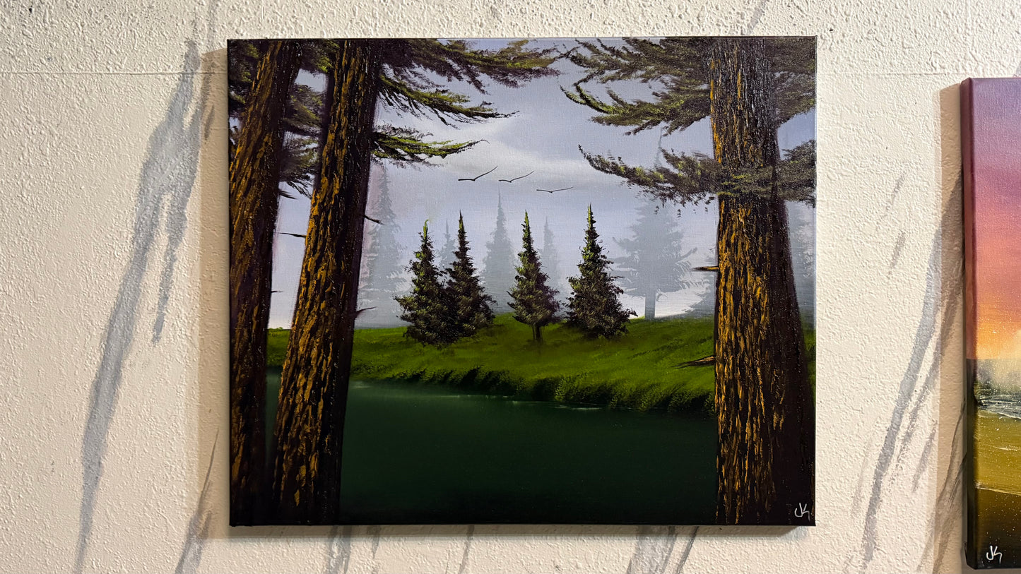 Painting #2312 - 20x24" Canvas - River Landscape painted 2-28-26