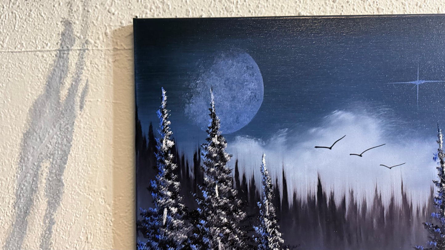 Painting #2252 - 16x20" Canvas - Full Moon Mountain Landscape painted 1-23-26