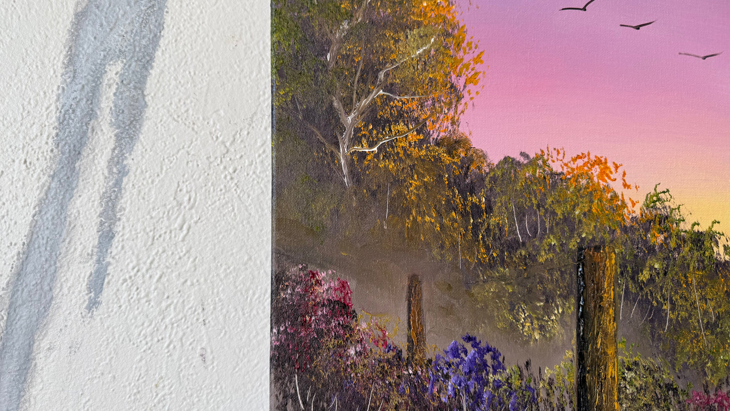 Painting #2446 - 16x20" Canvas - Sunset Fence Post painted 5-19-26