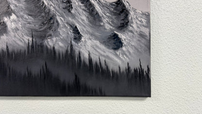 Painting #2563 - 16x20" Canvas - Black and White Mountain Landscape painted 8-23-26