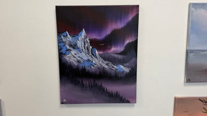 Painting #2559 - 16x20" Canvas - Northern Lights Mountain Landscape painted 8-21-26