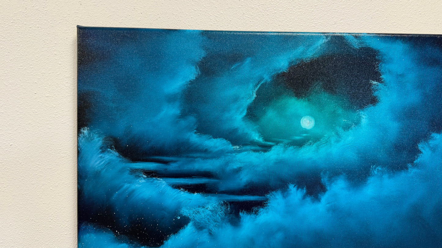 Painting #2570 - 22x28" Canvas - Cloud Stairway Crashing Wave Seascape painted on 8-28-26