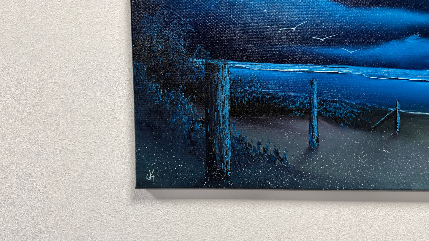 Painting #2529 - 16x20" Canvas - Night Seascape painted 7-26-26