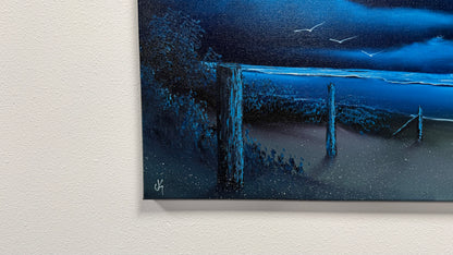 Painting #2529 - 16x20" Canvas - Night Seascape painted 7-26-26