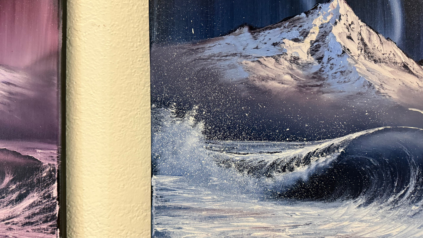 Painting #2380 - Aurora Mountain Seascape with Cross painted 4-7-26