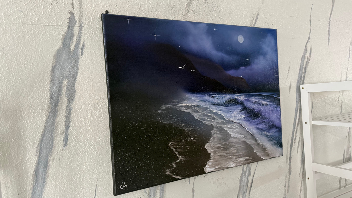 Painting #2091 - 18x24" Canvas - Oregon Coast Night Seascape painted 10-9-25