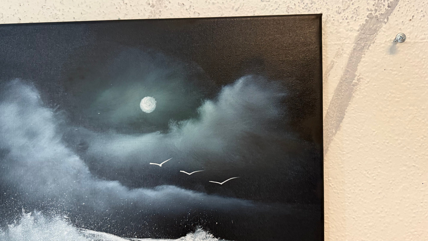 Painting #2329 - 16x20" Canvas - Crashing Waves Seascape painted 3-10-26