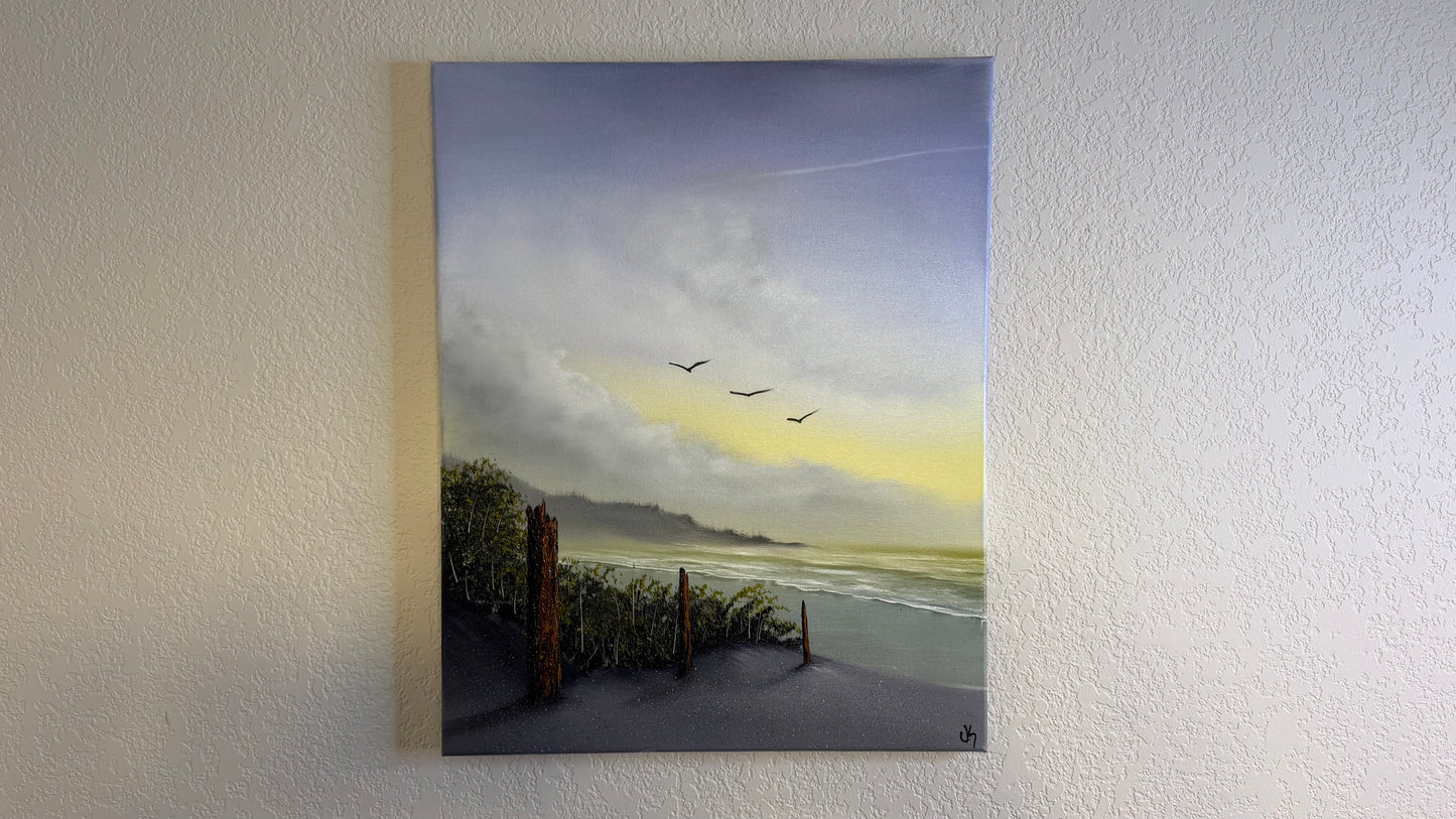 Painting #2497 - 16x20" Canvas - Blue Sky Seascape painted 6-29-26