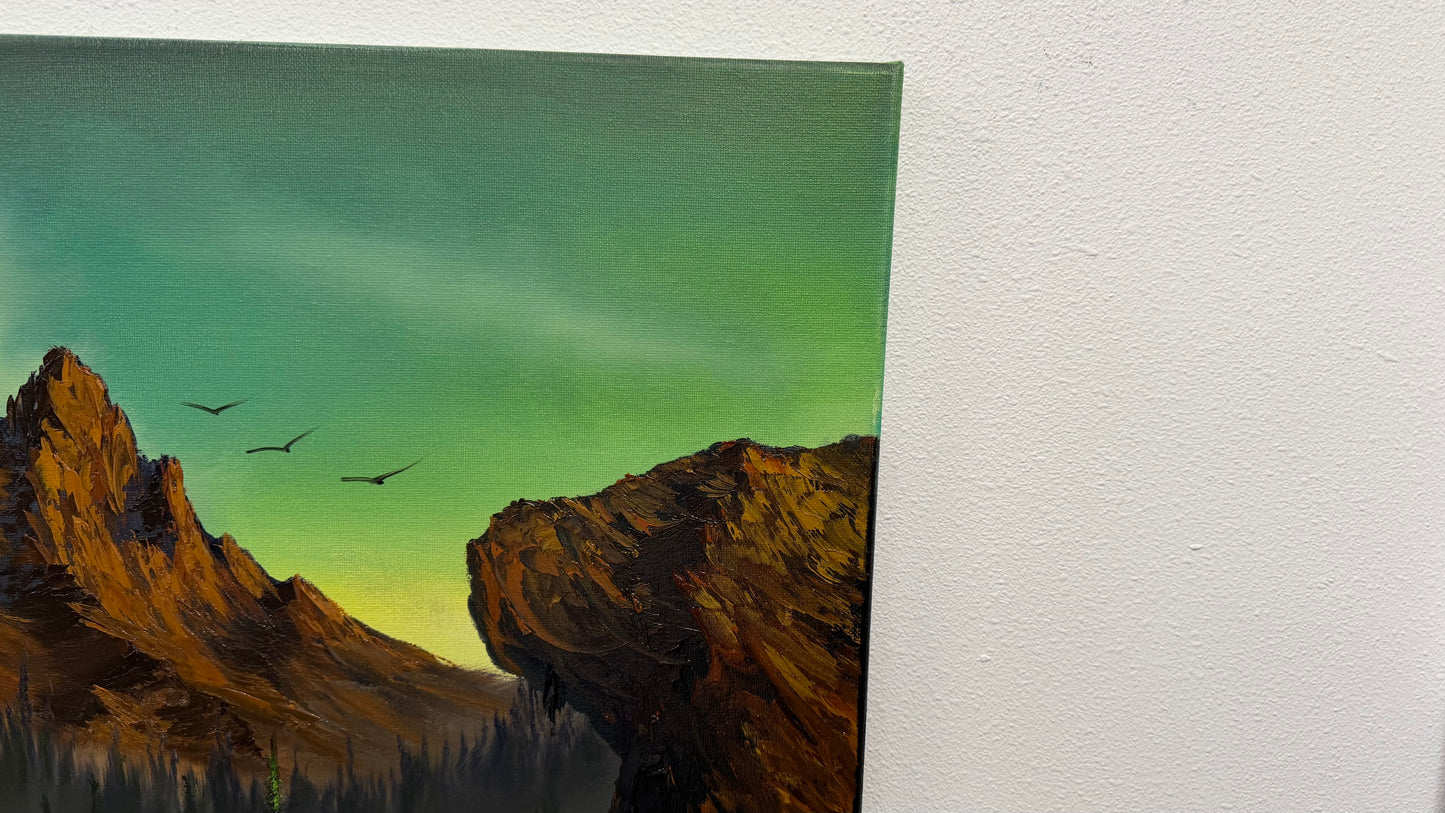 Painting #2556 - 18x24" Canvas - Sunset Mountain Landscape painted 8-19-26