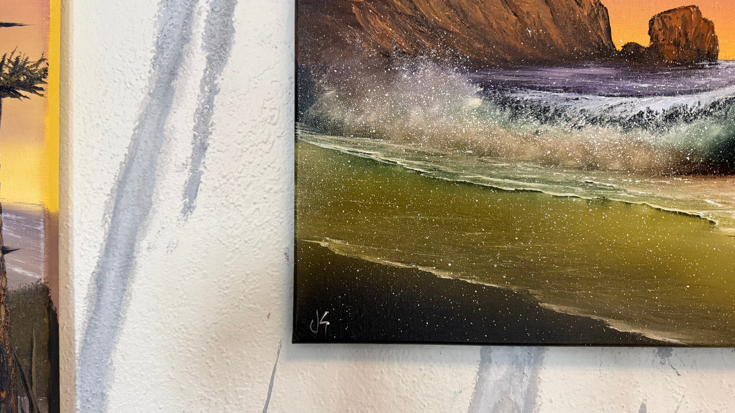 Painting #2385 - 16x20" Canvas - Aphrodite's Rock Seascape painted 4-13-26