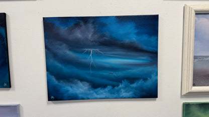 Painting #2598 - 18x24" Black Canvas - 40,000ft - Blue Cloudscape painted 9-13-26