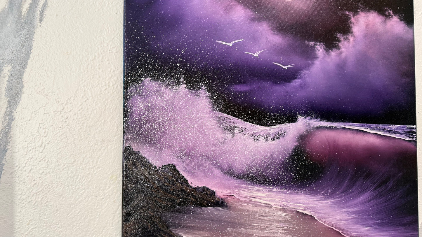 Painting #2154 - 16x20" Canvas - Purple Pinky Seascape painted 11-20-25