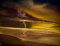 Painting #2597 - 22x28" Black Canvas - Dramatic Sunset Seascape painted 9-12-26