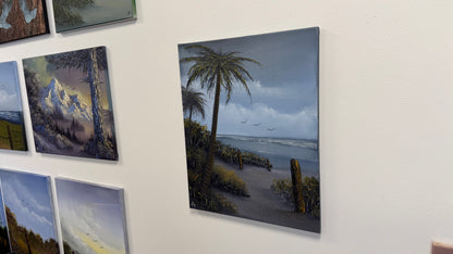 Painting #2564 - 16x20" Canvas - Tropical Palm Tree Seascape painted 8-22-26