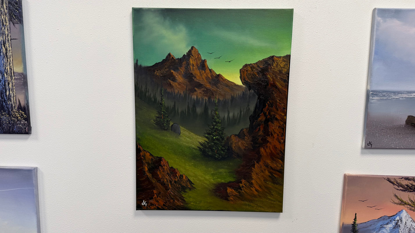 Painting #2556 - 18x24" Canvas - Sunset Mountain Landscape painted 8-19-26