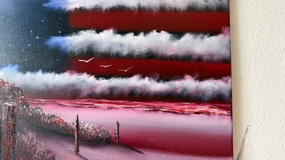 Painting #2457 - 16x20" Canvas - American Flag Seascape painted 5-25-26