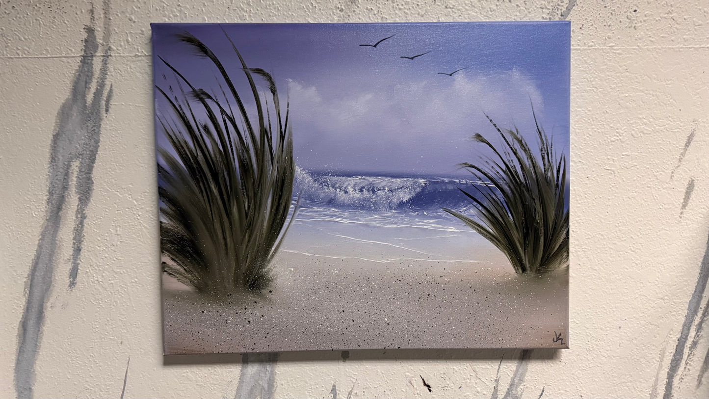 Painting #2156 - 16x20" Canvas - Cattails Seascape painted 11-21-25