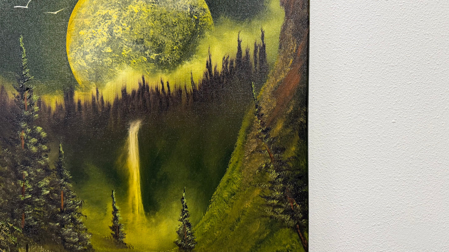 Painting #2585 - 16x20" Canvas - Full Moon Canyon Waterfall painted 9-5-26
