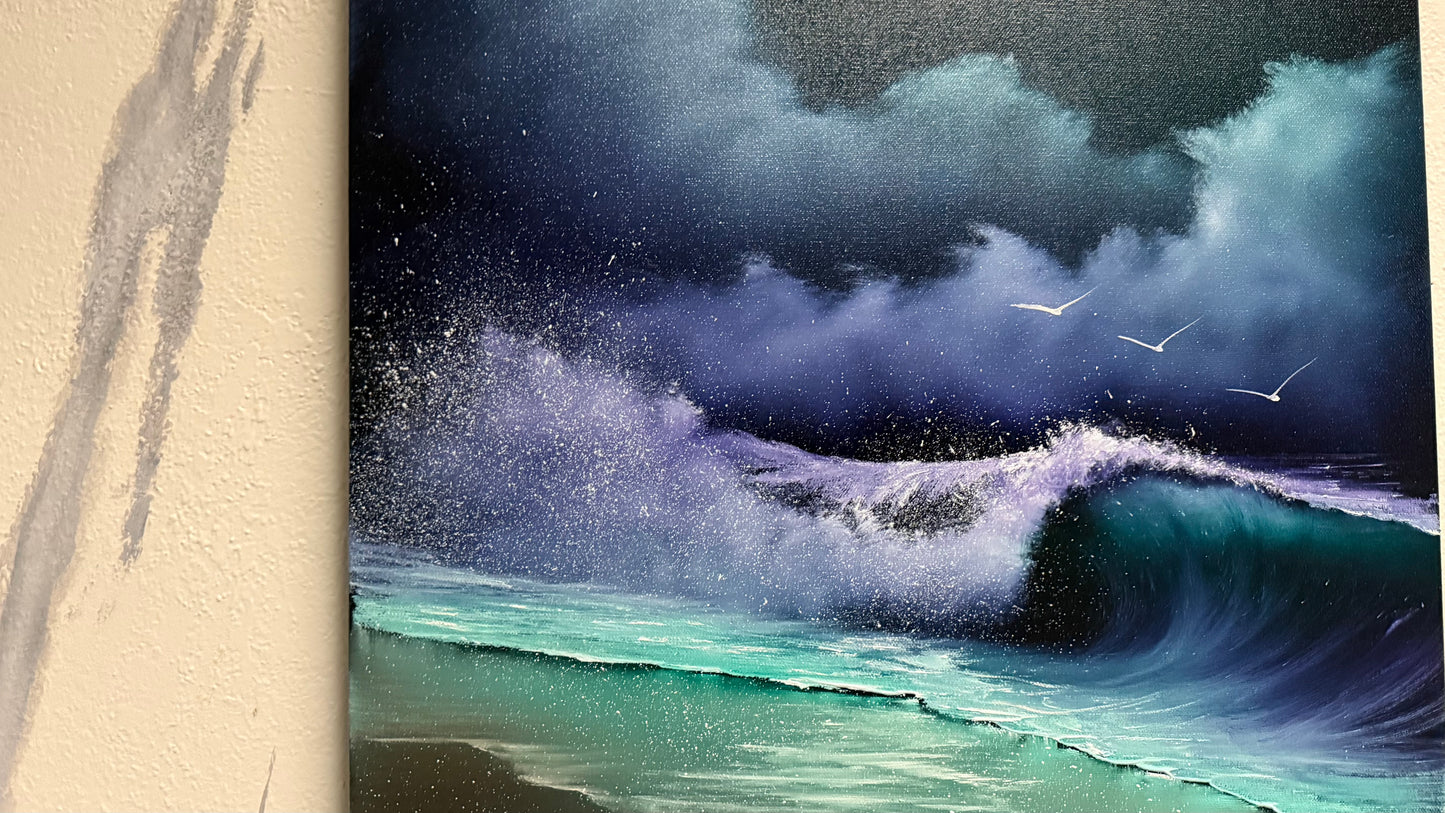 Painting #2170 - 20x24" Pro Series Canvas - Full Moon Seascape painted 12-4-25