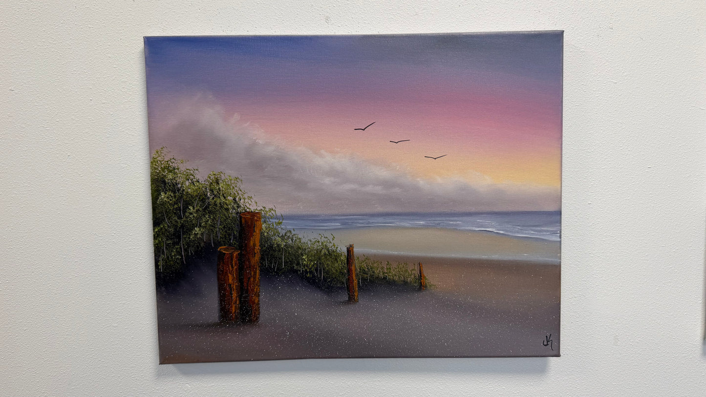 Painting #2576 - 16x20" Canvas - Sunset Seascape painted 8-31-26