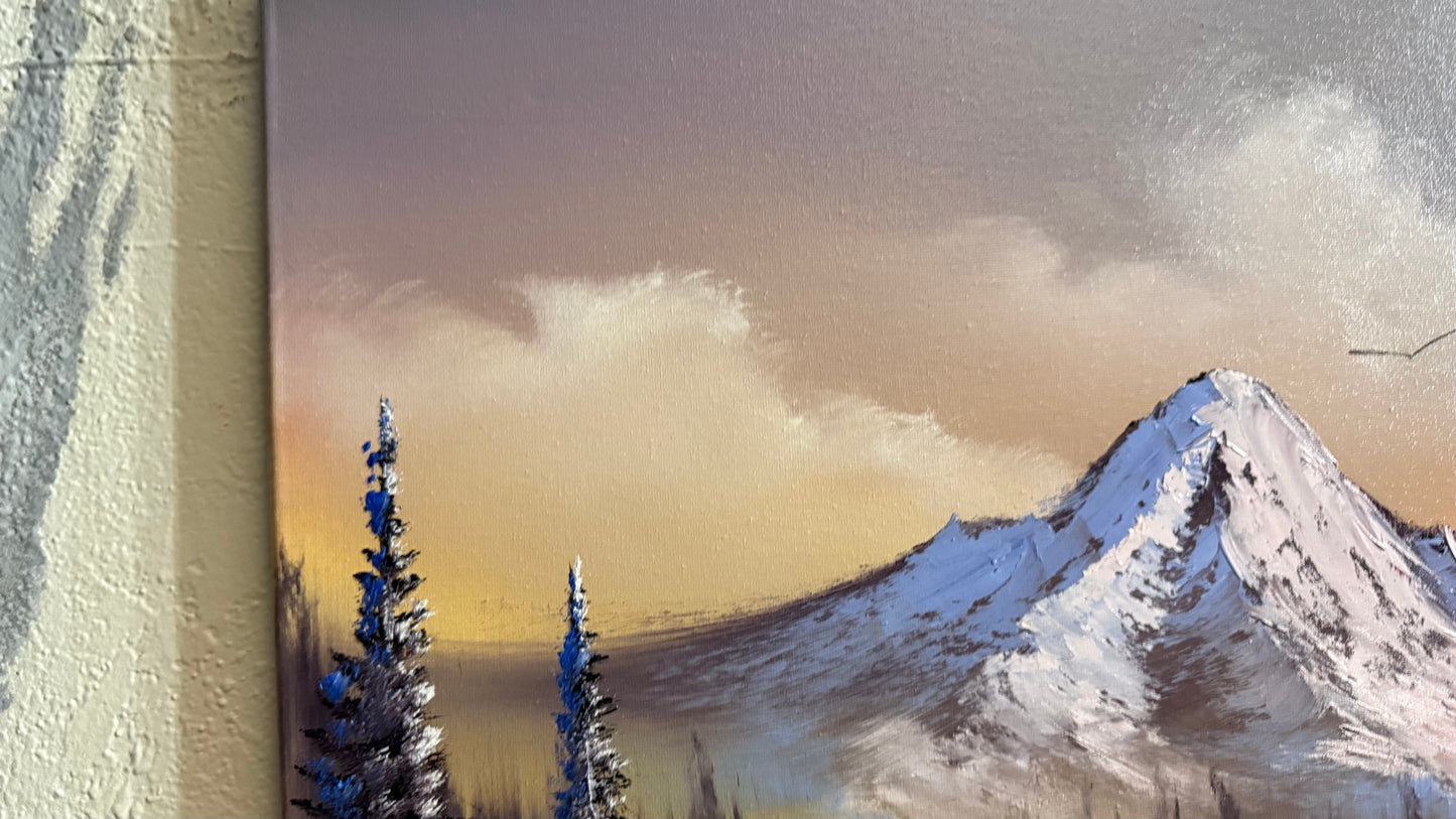 Painting #2285 - 20x24" Canvas - Sunset Winter Landscape painted 2-13-26