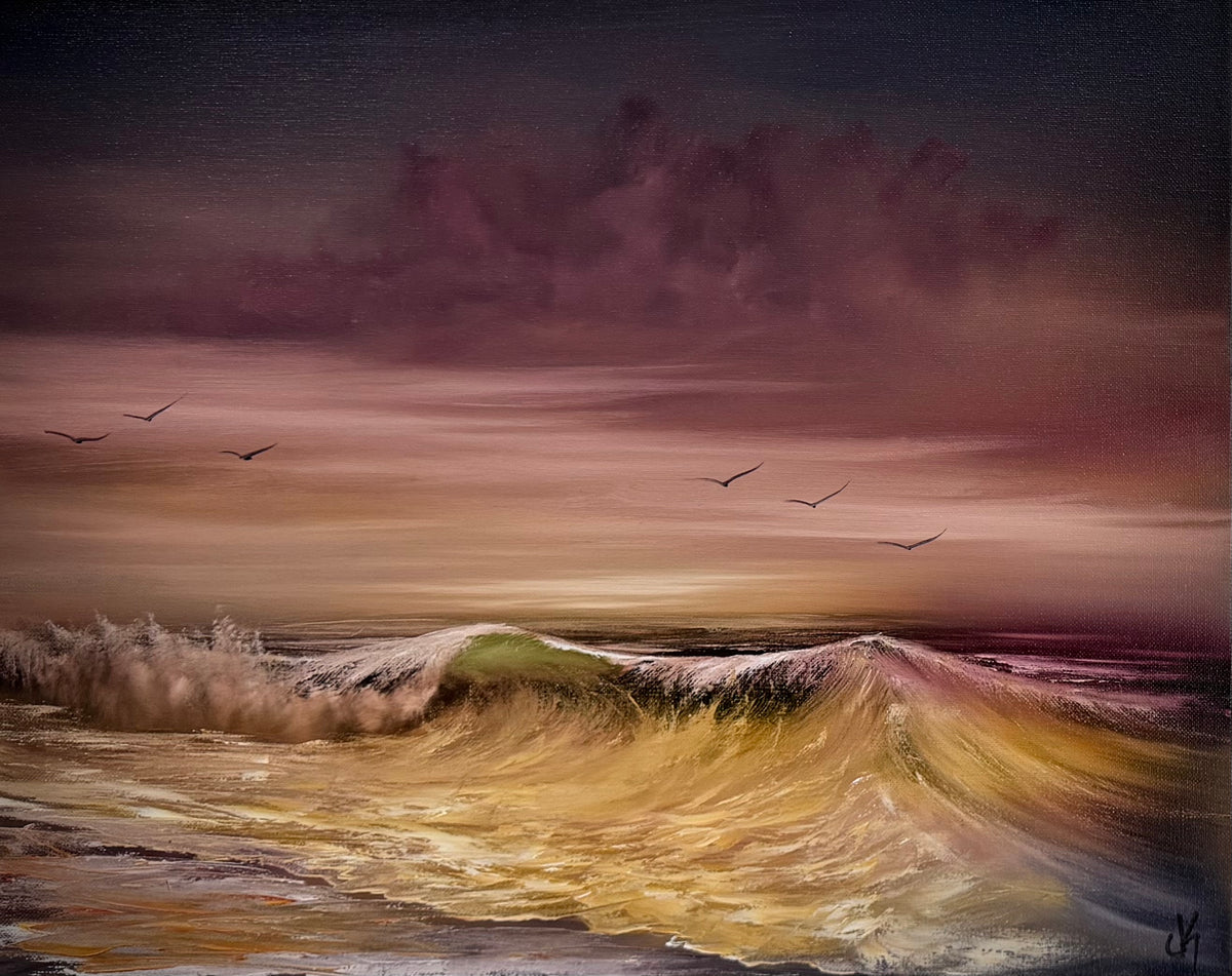 Painting #2639 - 16x20" Canvas - Sunset Seascape painted 10-5-26
