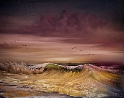Painting #2639 - 16x20" Canvas - Sunset Seascape painted 10-5-26