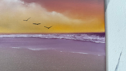 Painting #2475 - 16x20" Canvas - Sunset Seascape painted 6-3-26